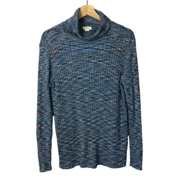 Sundance Blue Ribbed Knit Fitted Turtleneck Long Sleeve XXL - Picture 1 of 4